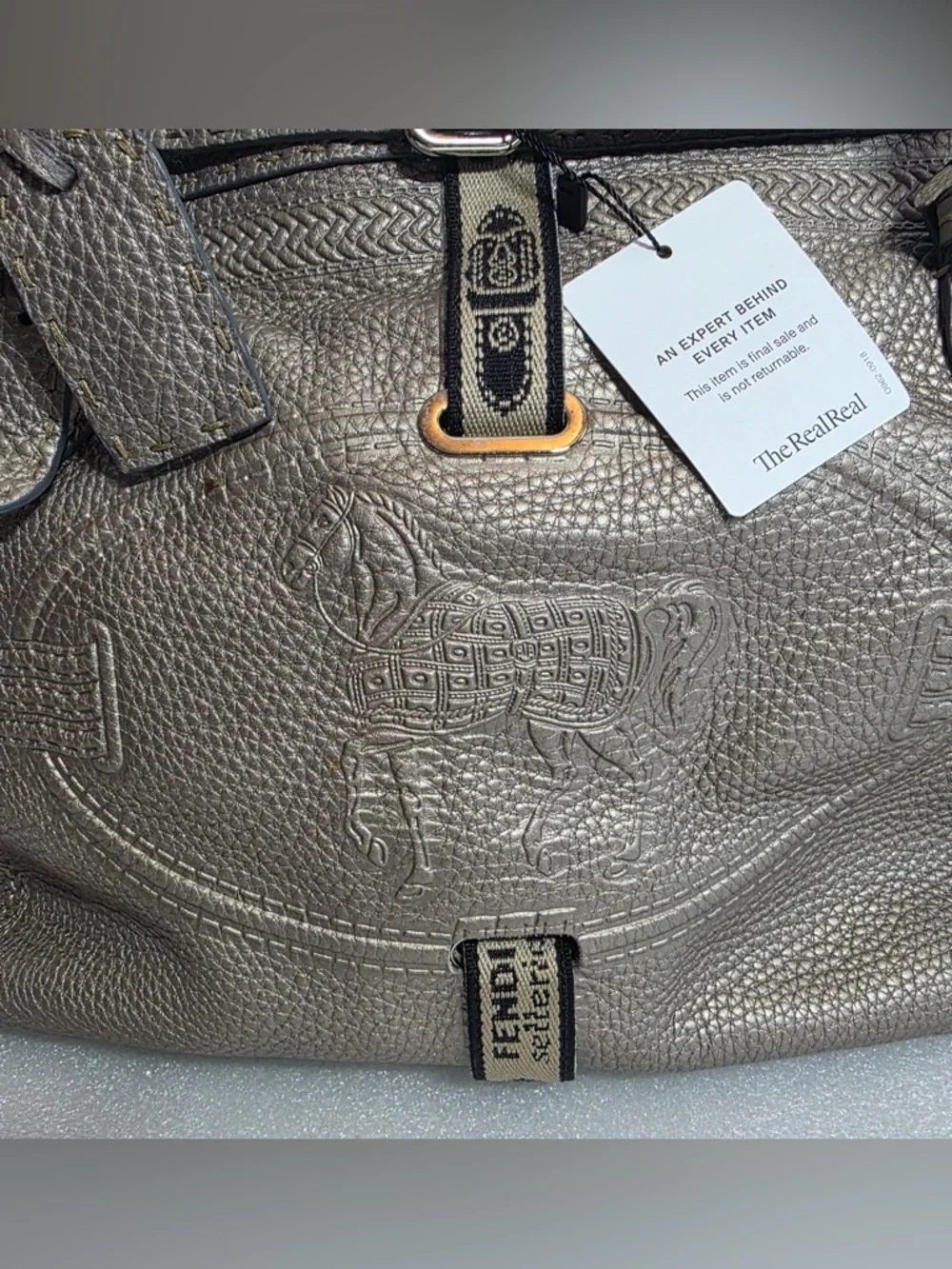 Rare Fendi Selleria Handmade Leather Tote Gray Horse Embossed Luxe Satchel - Picture 4 of 8